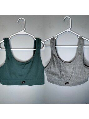 Lot Of 2 Lucky Brand Sports Bras 2x Green Gray Ribbed Sports Unpadded